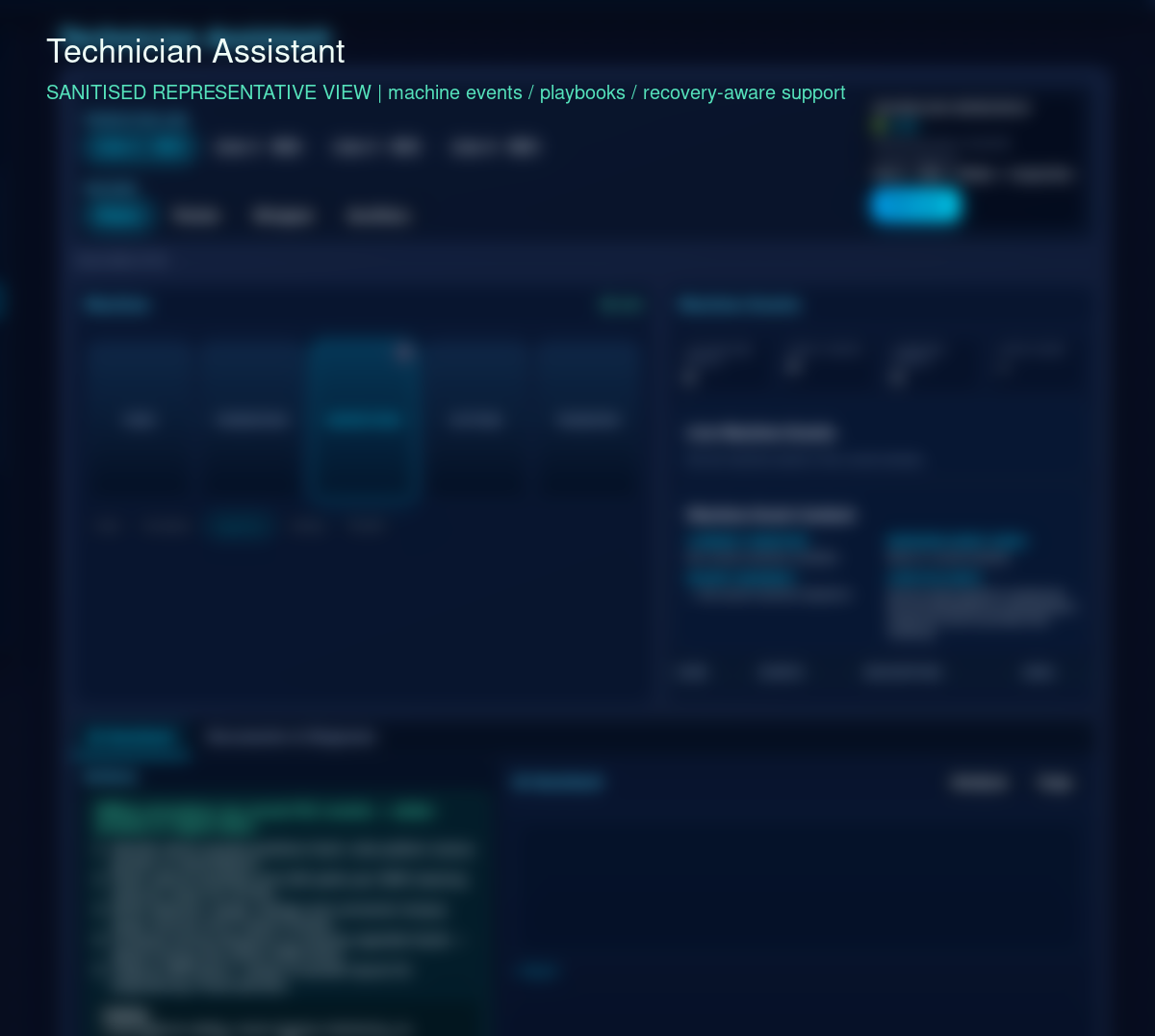 Sanitized BTC technician support workflow showing machine-event review.