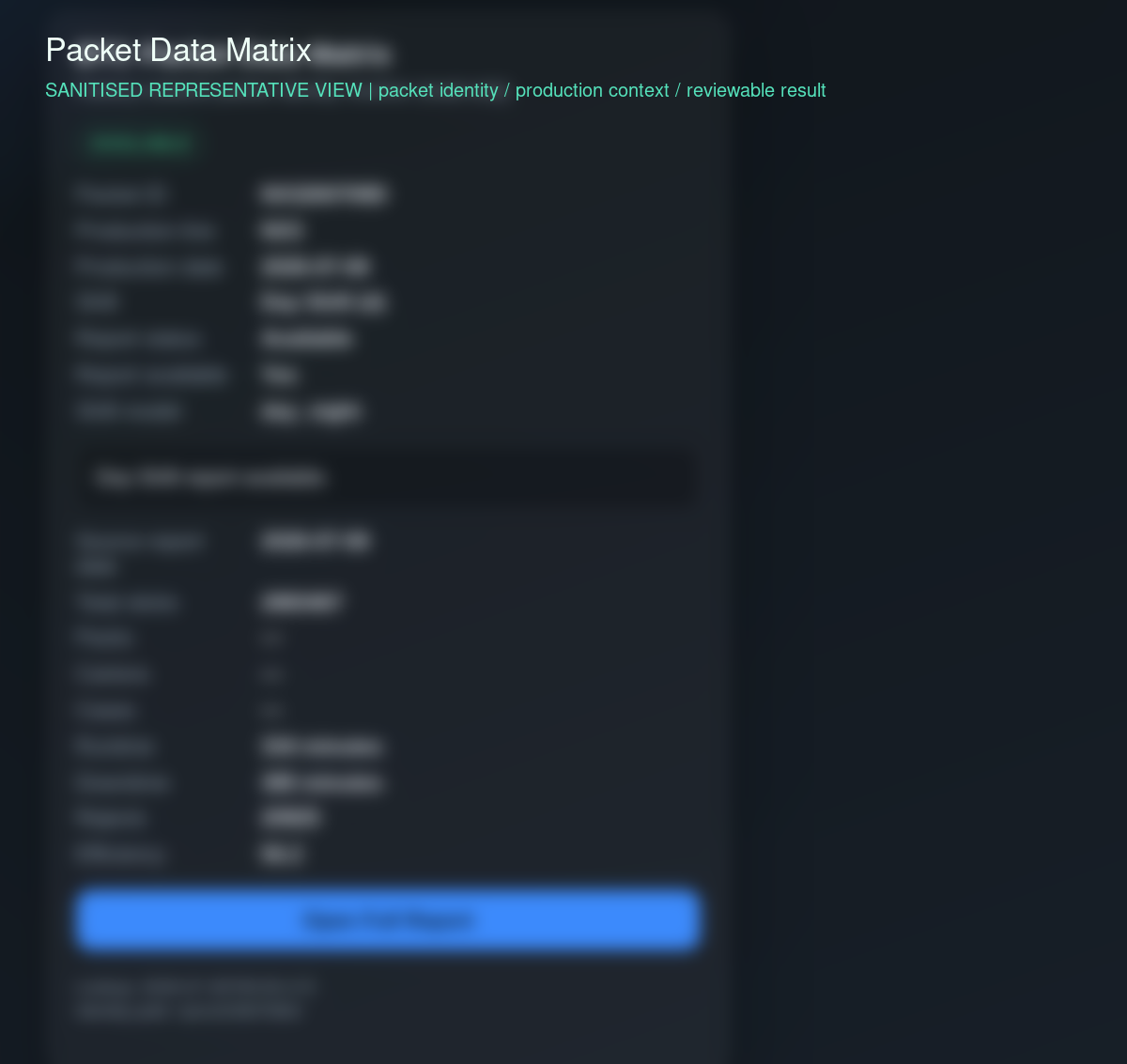 Sanitized read-only packet resolver returning production-report context.